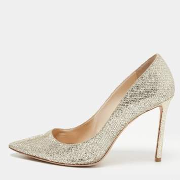 Pre Owned Jimmy Choo Gold Glitter and Leather Romy Pointed Toe Pumps Size 40