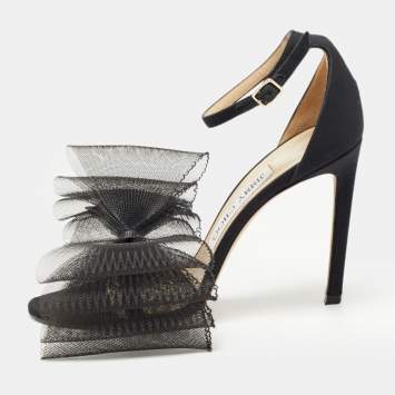 Pre Owned Jimmy Choo Black Canvas Aveline Bow Sandals Size 36