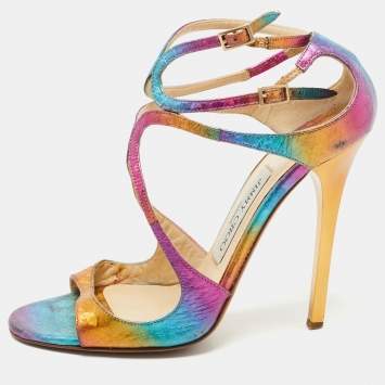 Pre Owned Jimmy Choo Multicolor Python Embossed Leather Lance Sandals Size 37