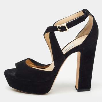 Pre Owned Jimmy Choo Black Suede April Platform Sandals Size 36
