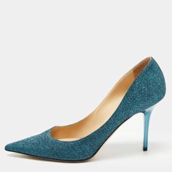 Pre Owned Jimmy Choo Blue Lurex Fabric Abel Pumps Size 39