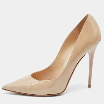 Pre Owned Jimmy Choo Nude Beige Patent Leather Romy Pointed Toe Pumps Size 39.5