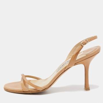 Pre Owned Jimmy Choo Beige Leather Jag Cross Slingback Sandals Size 39