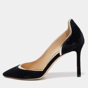 Pre Owned Jimmy Choo Black Leather and Velvet Dorsay Pumps Size 39