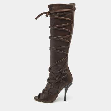 Pre Owned Jimmy Choo Brown Leather Knee Length Boots Size 38