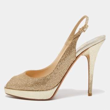 Pre Owned Jimmy Choo Gold Lurex Fabric Nova Slingback Sandals Size 39