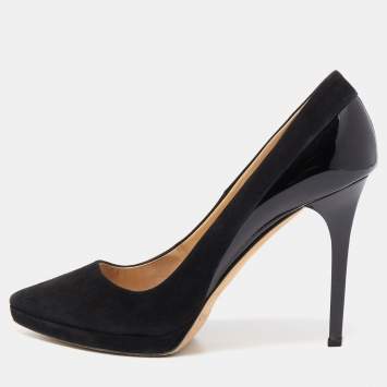Pre Owned Jimmy Choo Black Suede and Patent Leather Platform Pumps Size 39.5