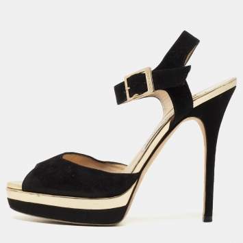 Pre Owned Jimmy Choo Black Suede Pavlova Sandals Size 39.5