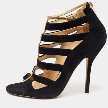 Pre Owned Jimmy Choo Black Suede Cage Sandals Size 40   