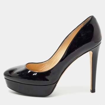 Pre Owned Jimmy Choo Black Patent Leather Cosmic Platform Pumps Size 35