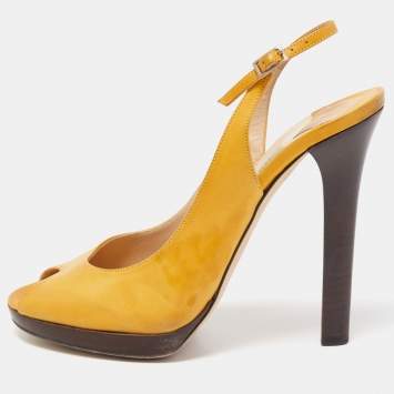 Pre Owned Jimmy Choo Yellow Leather Peep Toe Slingback Pumps Size 39.5