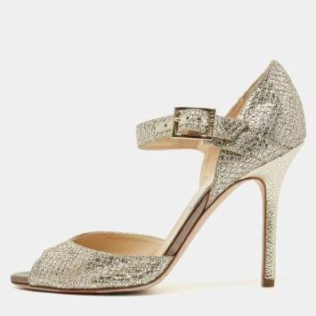مملوكة مسبقًا Jimmy Choo Silver/Gold Coarse Glitter and Leather  Ankle Strap Sandals Size 37