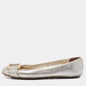 Pre Owned Jimmy Choo Silver Leather Morse Ballet Flats Size 38