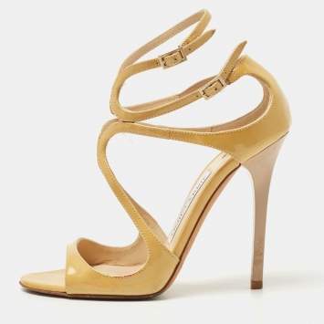 Pre Owned Jimmy Choo Yellow Patent Leather Lance  Sandals Size 35.5
