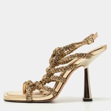 Pre Owned Jimmy Choo Metallic Braided Lurex Izobel Slingback Sandals Size 39