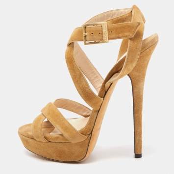 Pre Owned Jimmy Choo Brown Suede Vamp Platform Stappy Sandals Size 40