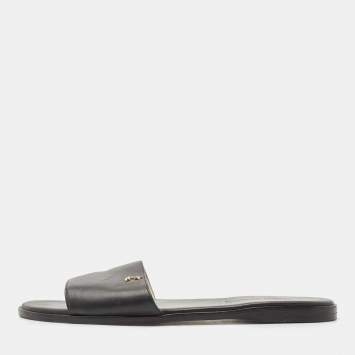 Pre Owned Jimmy Choo Black Leather Minea Flat Slides Size 39