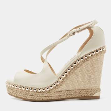 Pre Owned Jimmy Choo Off White Leather Dakota Wedge Sandals Size 39