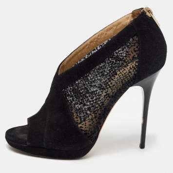 Pre Owned Jimmy Choo Black Mesh and Suede Open Toe Ankle Boots Size 40 