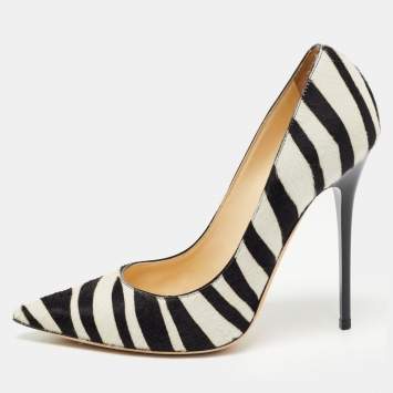 Pre Owned Jimmy Choo Dark Brown/White Zebra Print Calf Hair Pumps Size 37.5