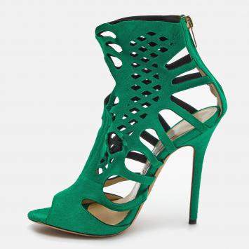 Pre Owned Jimmy Choo Green Suede Cut Out Sandals Size 38.5
