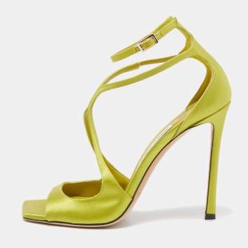 Pre Owned Jimmy Choo Green Satin Ankle Strap Sandals Size 39