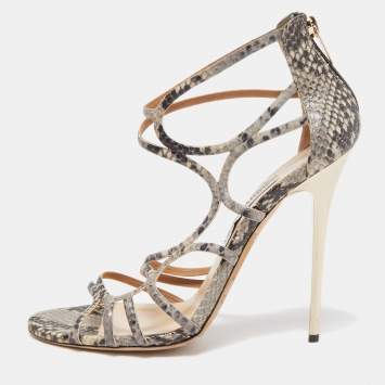 Pre Owned Jimmy Choo Brown/Beige Python Embossed Leather Sutri Sandals Size 39