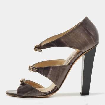 Pre Owned Jimmy Choo Grey Eel Leather Sandals Size 38.5
