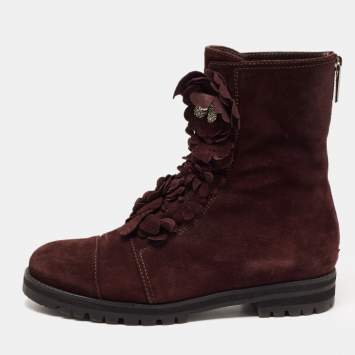 Pre Owned Jimmy Choo Burgundy Suede Ankle Boots Size 37.5
