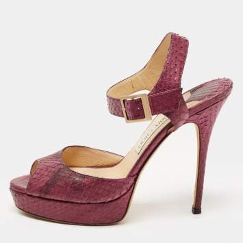 Pre Owned Jimmy Choo Purple Python Linda Ankle Strap Sandals Size 39 