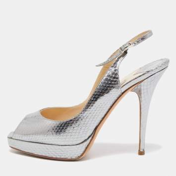 Pre Owned Jimmy Choo Metallic Python Embossed Leather Nova Slingback Pumps Size 38