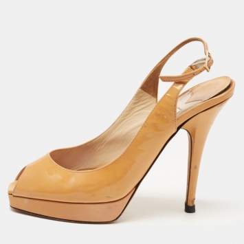 Pre Owned Jimmy Choo Light Brown Patent Leather Nova Slingback Pumps Size 36