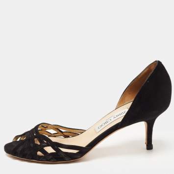 Pre Owned Jimmy Choo Black Suede Peep Toe D'orsay Pumps Size 38