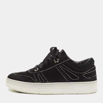 Pre Owned Jimmy Choo Black Suede Embellished Low Top  Sneakers Size 40