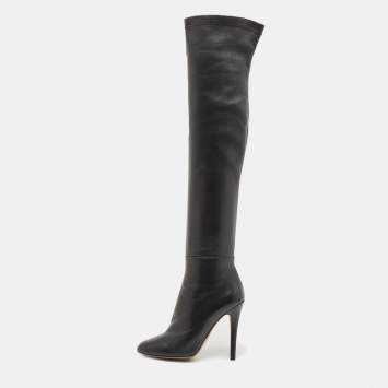 Pre Owned Jimmy Choo Black Leather Knee Length Boots Size 38
