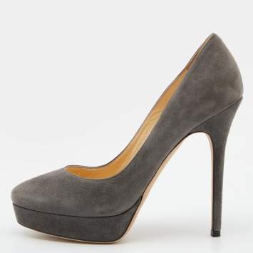 Pre Owned Jimmy Choo Grey Suede Cosmic Platform Pumps Size 38.5