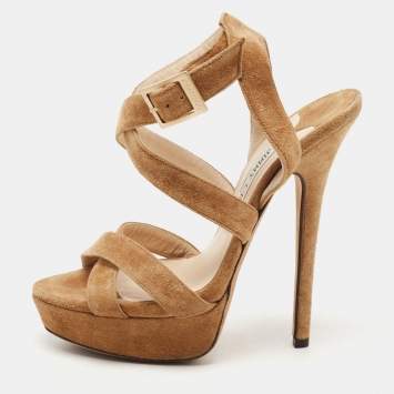 Pre Owned Jimmy Choo Brown Suede Vamp Platform Sandals Size 36.5