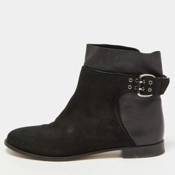 Pre Owned Jimmy Choo Black Suede and Leather Ankle Boots Size 39.5