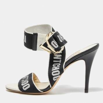 Pre Owned Jimmy Choo Black/White Canvas and Leather Bailey Sandals Size 38