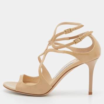 مملوكة مسبقًا Jimmy Choo Beige Patent Leather Lang Sandals Size 37.5