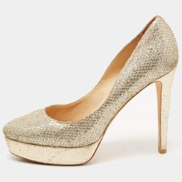 Pre Owned Jimmy Choo Silver/Gold Lurex Fabric Alex Platform Pumps Size 39
