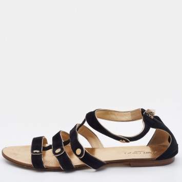 Pre Owned Jimmy Choo Black Suede Flat Sandals Size 36