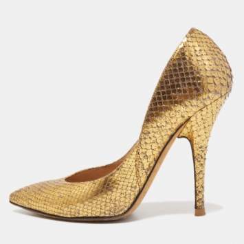 Pre Owned Jimmy Choo Gold Python Pumps Size 36.5