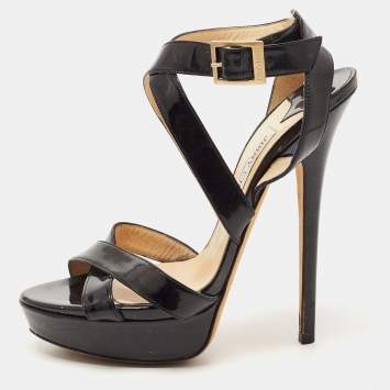 Pre Owned Jimmy Choo Black Patent Leather Vamp Sandals Size 40