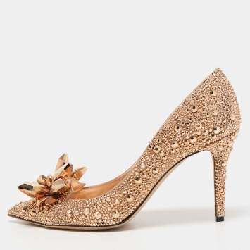 Pre Owned Jimmy Choo Brown Crystal Embellished Pointed Toe Pumps Size 39