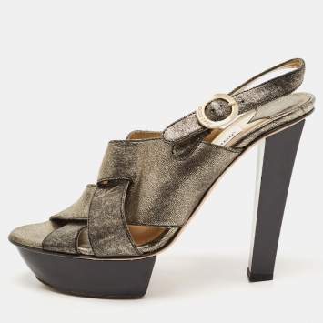 Pre Owned Jimmy Choo Metallic Leather Platform Slingback Sandals Size 37.5