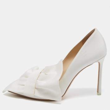 Pre Owned Jimmy Choo White Canvas Oversized Bow Pumps Size 41