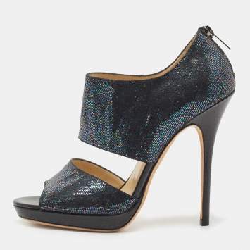 Pre Owned Jimmy Choo Black Glitter Suede Open Toe Pumps Size 39