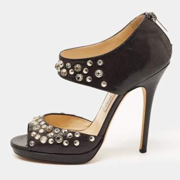 Pre Owned Jimmy Choo Black Studded Nubuck Leather Bonnie Back Zip Sandals Size 39