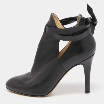Pre Owned Jimmy Choo Black Leather Strappy Ankle Booties Size 37